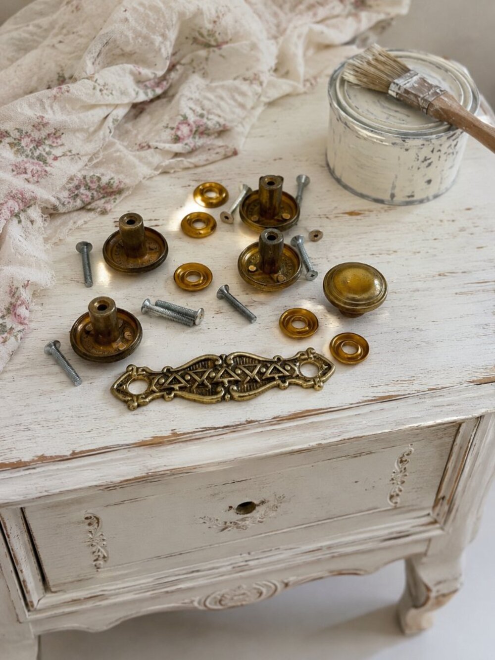 Vintage Brass Furniture Knobs & Ornate Backplate Hardware Lot Made in Canada**